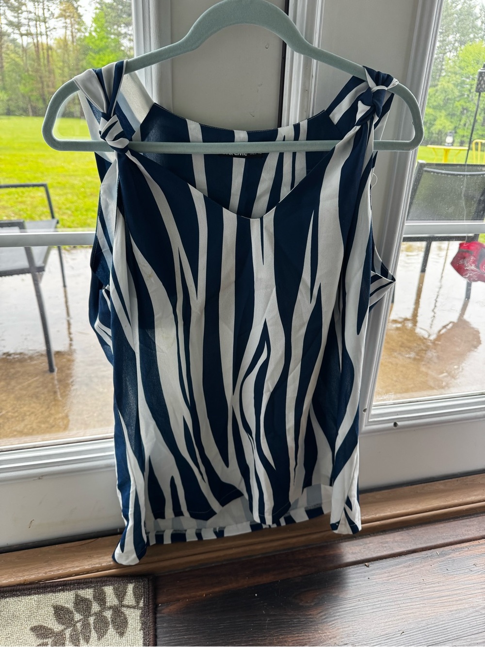 Striped Tie-Shoulder Navy & White Camisole